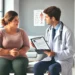 Overweight woman in a doctor's office, listening attentively as a compassionate healthcare professional explains a weight loss prescription plan. The setting is clean and professional, conveying support and wellness.